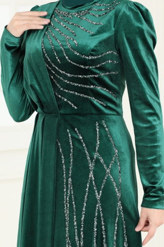 moda selvim Evening Dress 4322D170 Emerald - Thumbnail