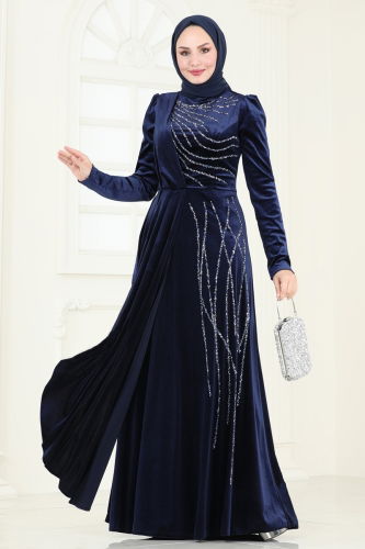 moda selvim Evening Dress 4322D170 Navy Blue - Thumbnail