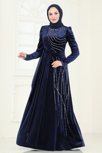 moda selvim Evening Dress 4322D170 Navy Blue - Thumbnail