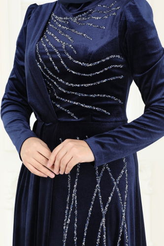 moda selvim Evening Dress 4322D170 Navy Blue - Thumbnail