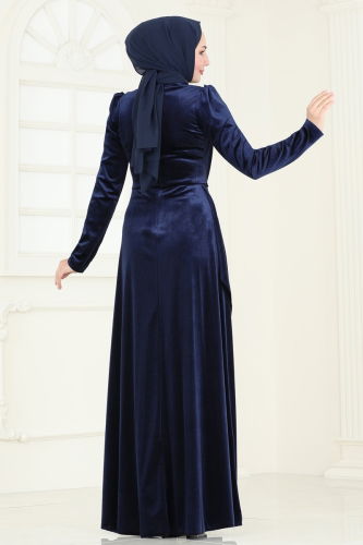 moda selvim Evening Dress 4322D170 Navy Blue - Thumbnail