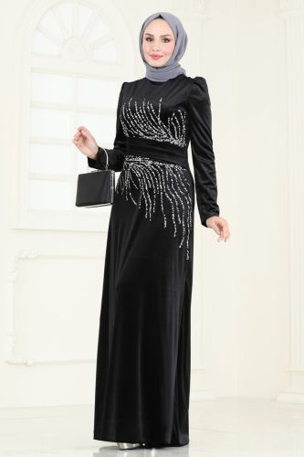 moda selvim Evening Dress 4345D170 Black - Thumbnail