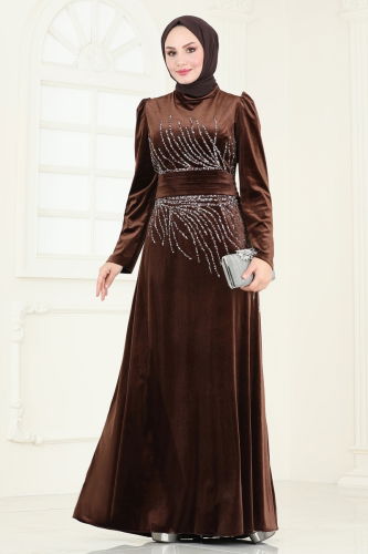 moda selvim Evening Dress 4345D170 Brown - Thumbnail