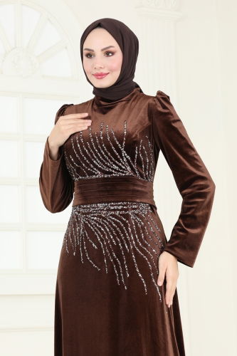 moda selvim Evening Dress 4345D170 Brown - Thumbnail