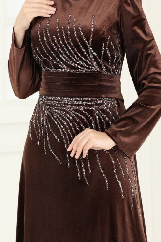 moda selvim Evening Dress 4345D170 Brown - Thumbnail