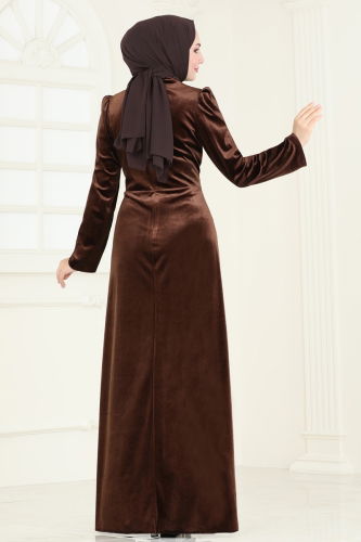 moda selvim Evening Dress 4345D170 Brown - Thumbnail