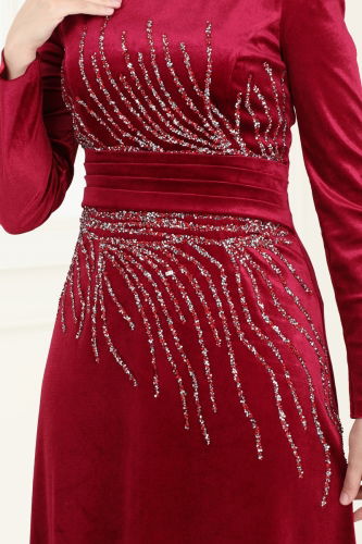 moda selvim Evening Dress 4345D170 Burgundy - Thumbnail