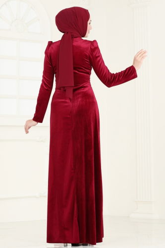 moda selvim Evening Dress 4345D170 Burgundy - Thumbnail