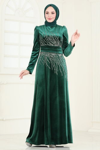 moda selvim Evening Dress 4345D170 Emerald - Thumbnail