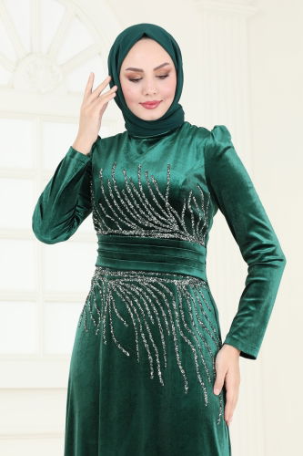 moda selvim Evening Dress 4345D170 Emerald - Thumbnail