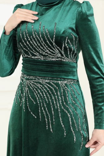 moda selvim Evening Dress 4345D170 Emerald - Thumbnail