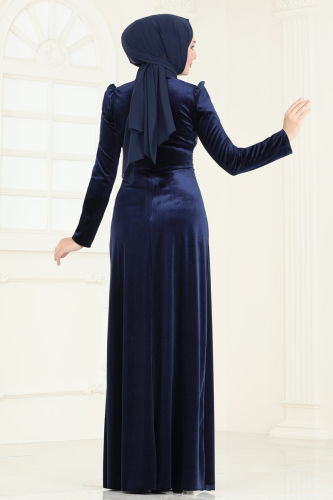 moda selvim Evening Dress 4345D170 Navy Blue - Thumbnail