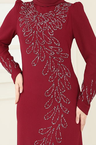 moda selvim فستان سهرة خمري 4407MDH809 - Thumbnail
