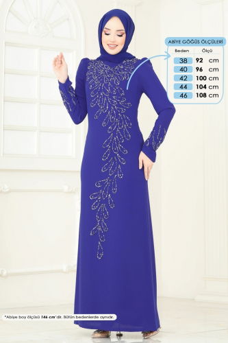 moda selvim Evening Dress 4407MDH809 Saxe - Thumbnail