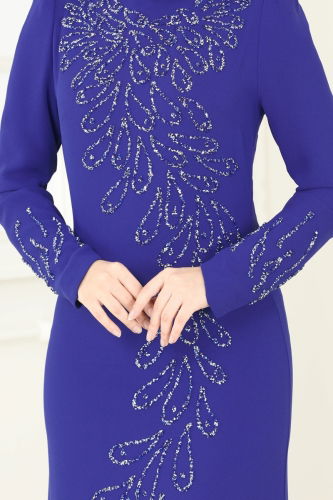 moda selvim فستان سهرة نيلي 4407MDH809 - Thumbnail