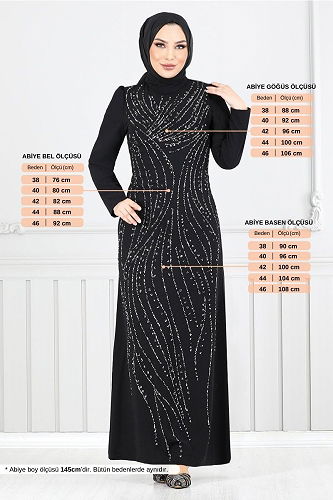 moda selvim Evening Dress 4408MDH1093-M Black - Thumbnail