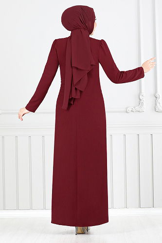 moda selvim Evening Dress 4408MDH1093-M Burgundy - Thumbnail