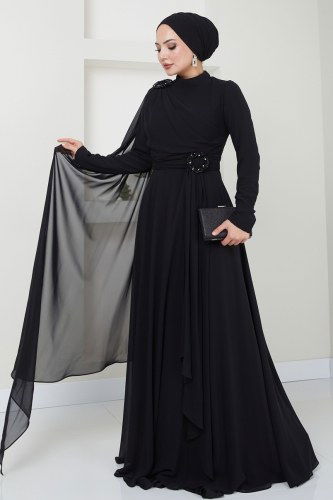 moda selvim Evening Dress 4415SRH861 Black - Thumbnail