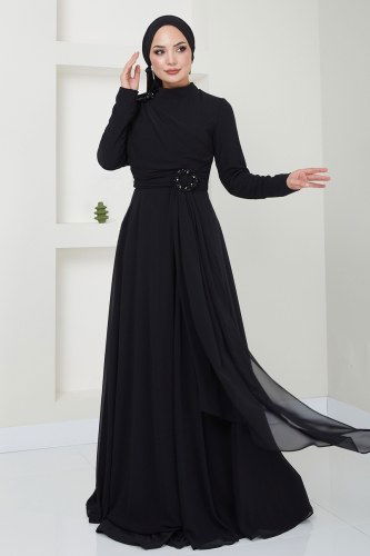 moda selvim Evening Dress 4415SRH861 Black - Thumbnail