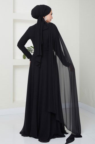 moda selvim Evening Dress 4415SRH861 Black - Thumbnail