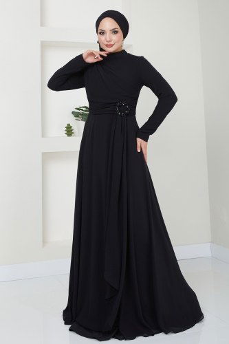 moda selvim فستان سهرة أسود 4415SRH861 - Thumbnail