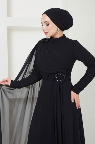 moda selvim فستان سهرة أسود 4415SRH861 - Thumbnail