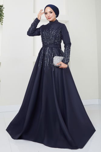 moda selvim Evening Dress 4443SRH861 Navy Blue - Thumbnail