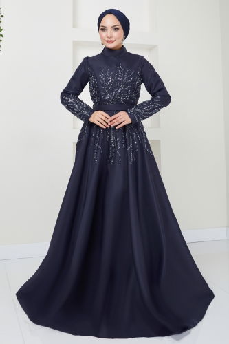 moda selvim Evening Dress 4443SRH861 Navy Blue - Thumbnail