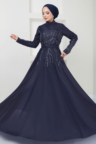 moda selvim Evening Dress 4443SRH861 Navy Blue - Thumbnail