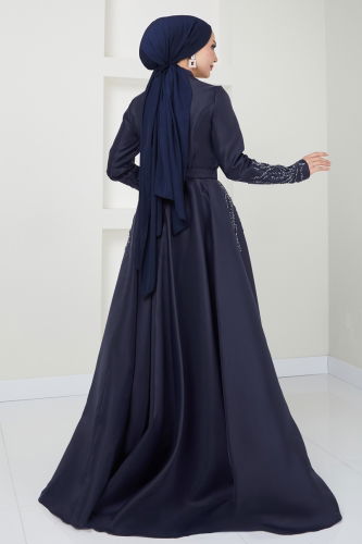 moda selvim Evening Dress 4443SRH861 Navy Blue - Thumbnail