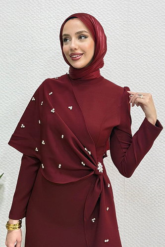 moda selvim Evening Dress 4444ALG474 Light Burgundy - Thumbnail