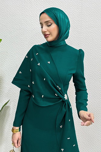 moda selvim Evening Dress 4444ALG474 Petroleum - Thumbnail