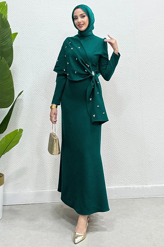 moda selvim فستان سهرة بترولي 4444ALG474 - Thumbnail