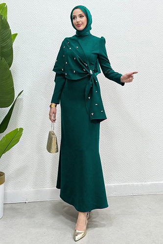 moda selvim فستان سهرة بترولي 4444ALG474 - Thumbnail