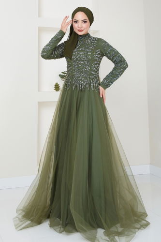 moda selvim Evening Dress 4463SRH861 Khaki - Thumbnail