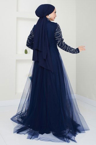 moda selvim Evening Dress 4463SRH861 Navy Blue - Thumbnail