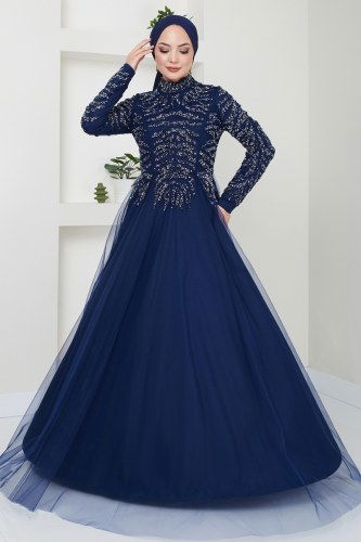 moda selvim Evening Dress 4463SRH861 Navy Blue - Thumbnail