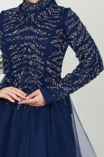 moda selvim Evening Dress 4463SRH861 Navy Blue - Thumbnail