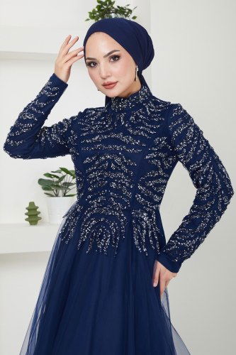 moda selvim فستان سهرة كحلي 4463SRH861 - Thumbnail