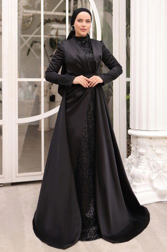 moda selvim فستان سهرة أسود 4487D170 - Thumbnail