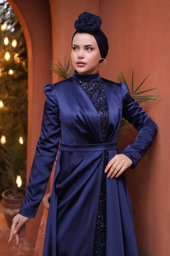 moda selvim فستان سهرة كحلي 4487D170 - Thumbnail