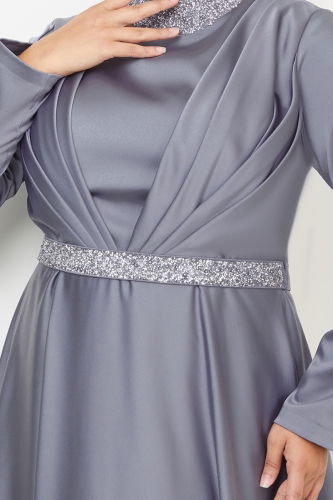 moda selvim Evening Dress 4498SRH861 Gray - Thumbnail