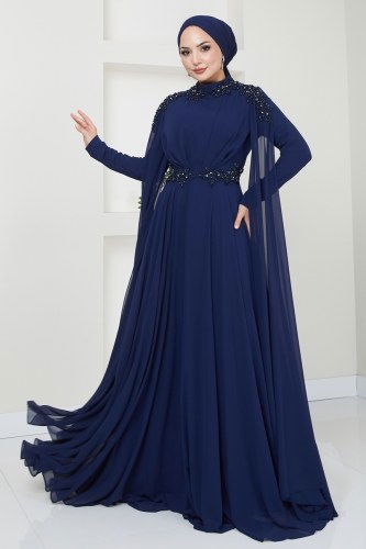 moda selvim Evening Dress 4529SRH861 Navy Blue - Thumbnail