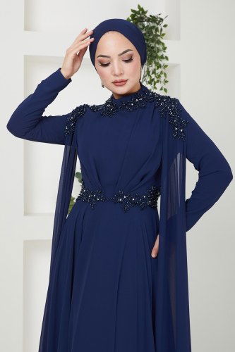 moda selvim Evening Dress 4529SRH861 Navy Blue - Thumbnail