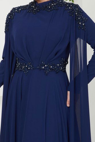 moda selvim Evening Dress 4529SRH861 Navy Blue - Thumbnail