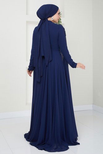 moda selvim فستان سهرة كحلي 4529SRH861 - Thumbnail