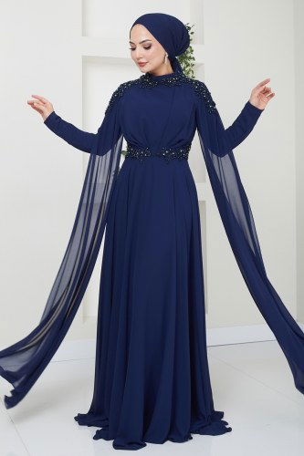 moda selvim فستان سهرة كحلي 4529SRH861 - Thumbnail