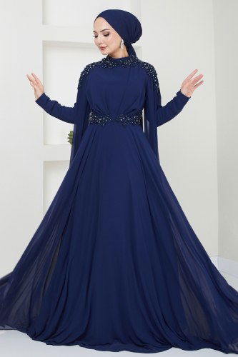moda selvim فستان سهرة كحلي 4529SRH861 - Thumbnail