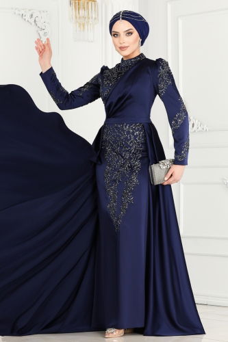 moda selvim EVENING DRESS 4538SRH861 Navy Blue - Thumbnail