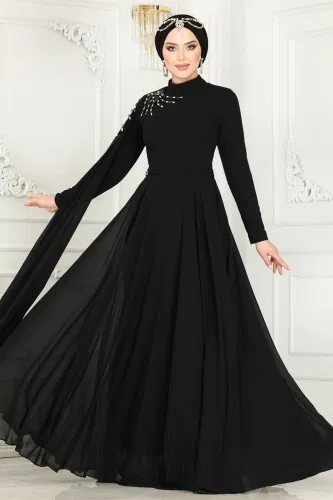 moda selvim Evening Dress 4547SRH861 Black - Thumbnail